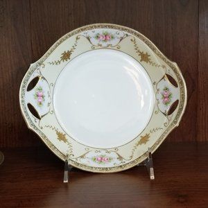 Nippon Hand Painted Dish Gold Encrusted Flowers & Scrolls